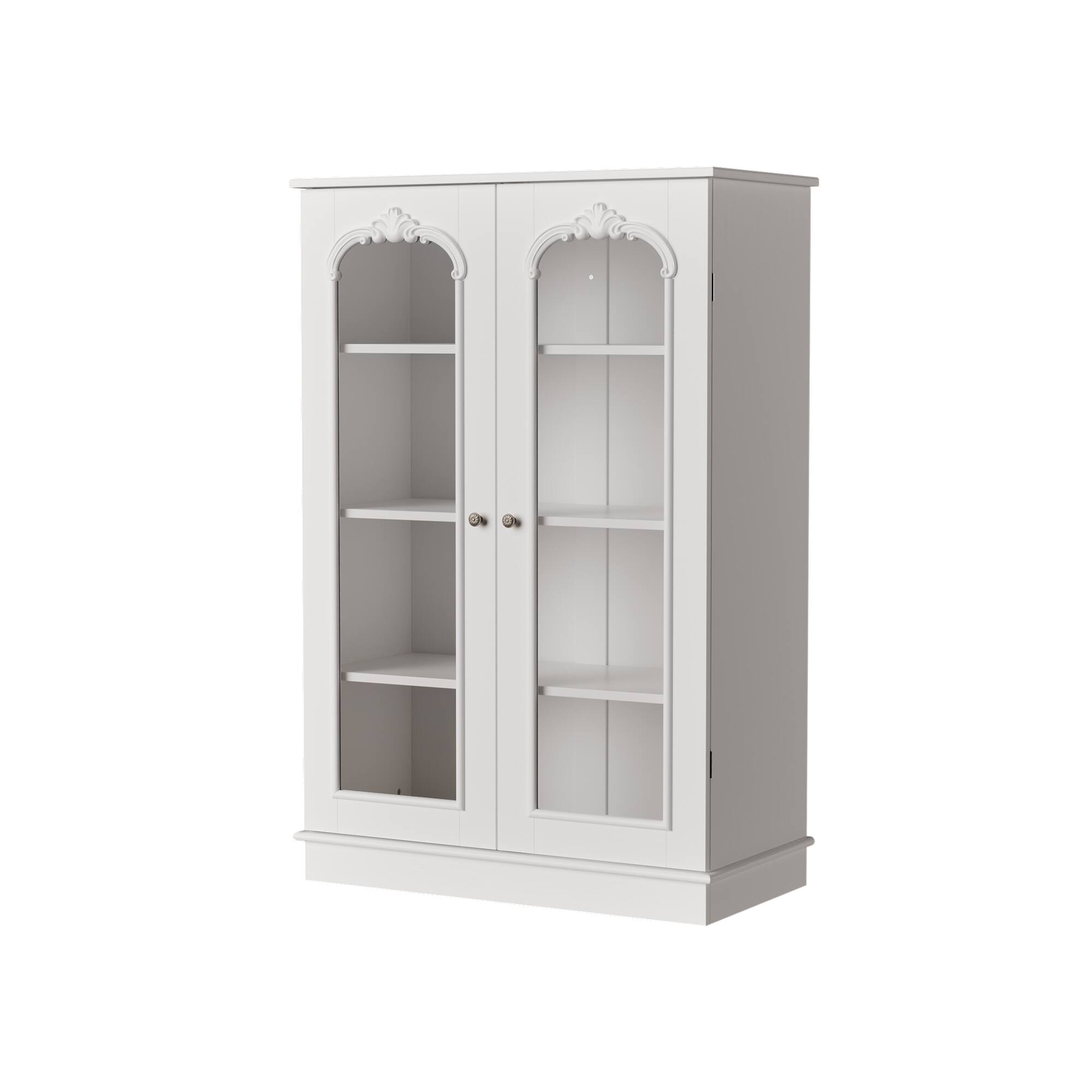 Left. Famapy - Famapy French - Style Glass Display Cabinet: Elegant Dishware Showcase + Hidden Storage - White.