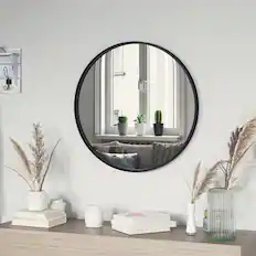 Front. Emma + Oliver - Edirne Wall Mirror with Metal Frame and Silver Backed Glass for Clarity for Entryways, Bathrooms & More - Black.