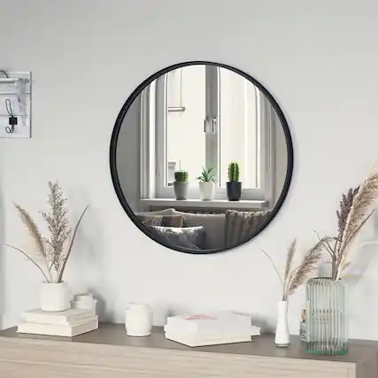 Front. Emma + Oliver - Edirne Wall Mirror with Metal Frame and Silver Backed Glass for Clarity for Entryways, Bathrooms & More - Black.