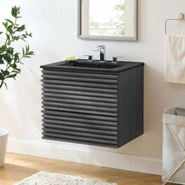 Modway - Render Wall-Mount Bathroom Vanity with Black Basin Included - Charcoal Black