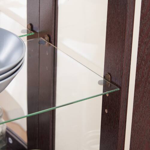 Left. LUCKY ONE - Freestanding Curio Display Cabinet with Glass Shelves Drawer and LED Light Sideboard for Collectibles - Cherry.