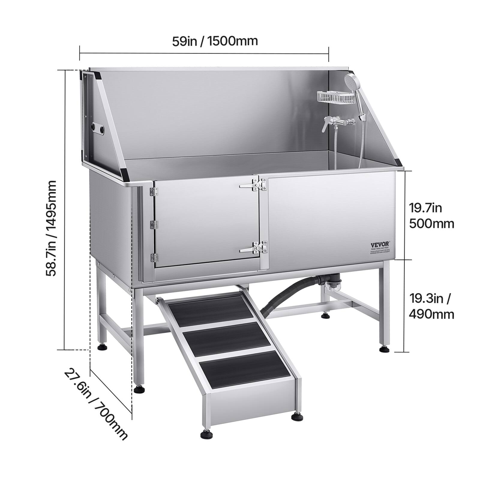 59in / 1500mm  
58.7in / 1495mm  
27.6in / 700mm  
19.7in / 500mm  
19.3in / 490mm