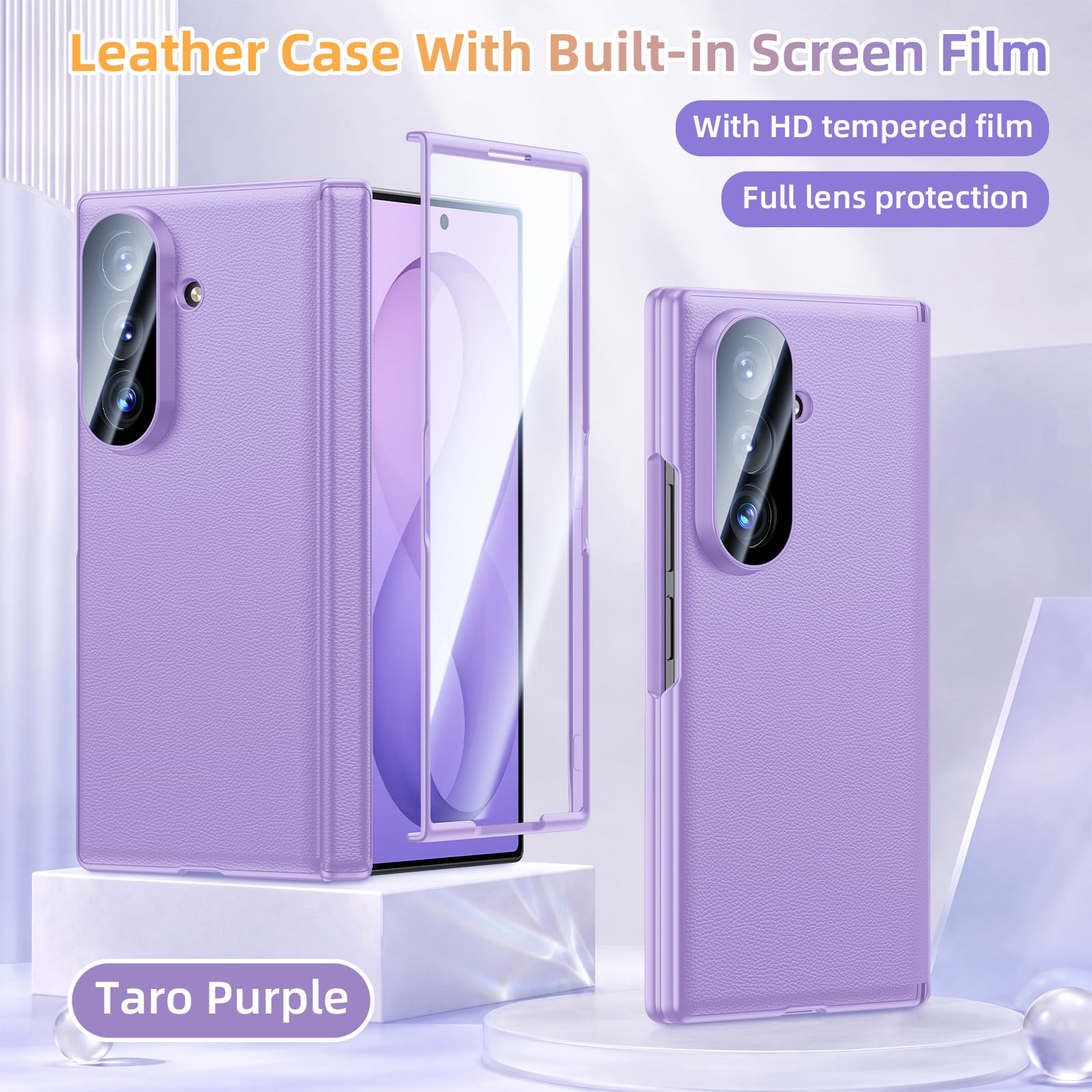 Dteck - Shockproof Leather Texture Hinge Cover For Samsung Galaxy Z Fold8 Ultra Case Built-in Screen Protector + Lens Film - Purple(Clear Film) price history on PriceWatchPro