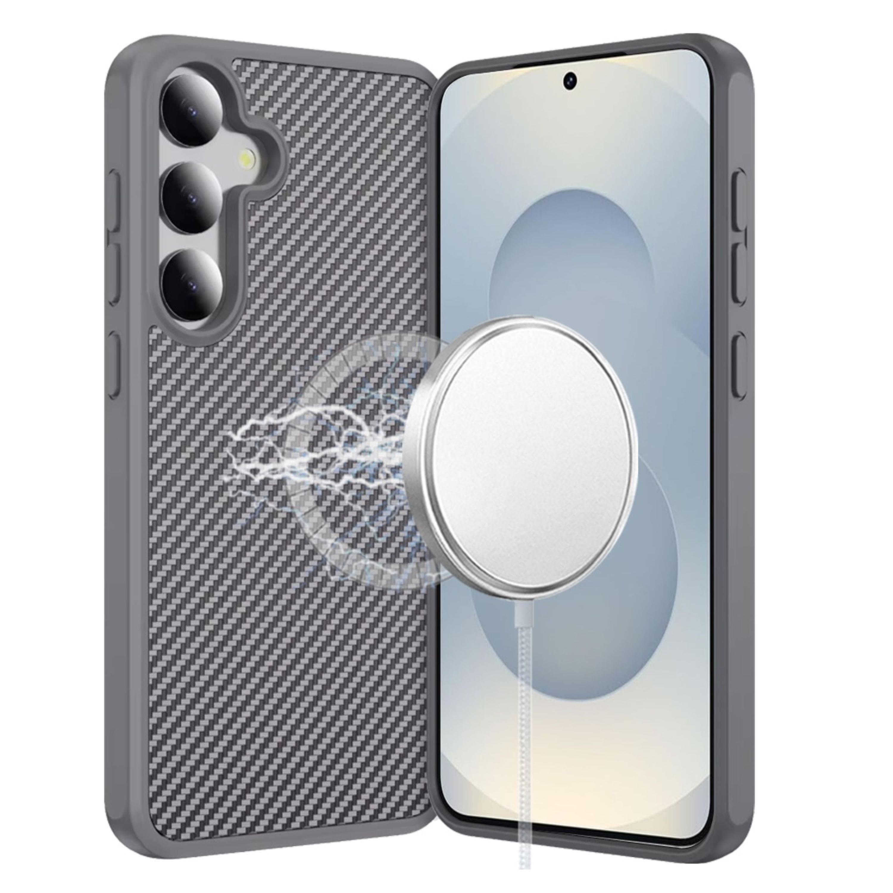 Kitcheniva - Carbon Print Hidden Magnetic Circle Phone Case With Tempered Glass For Samsung Galaxy S26 Grey - Gray price history on PriceWatchPro