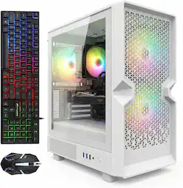 STGAubron - Gaming PC Desktop Computer, Intel Core i5 up to 3.6GHz, Radeon RX 590 8G, 16G RAM, 1TB SSD, WiFi 6, Win11 Home - White