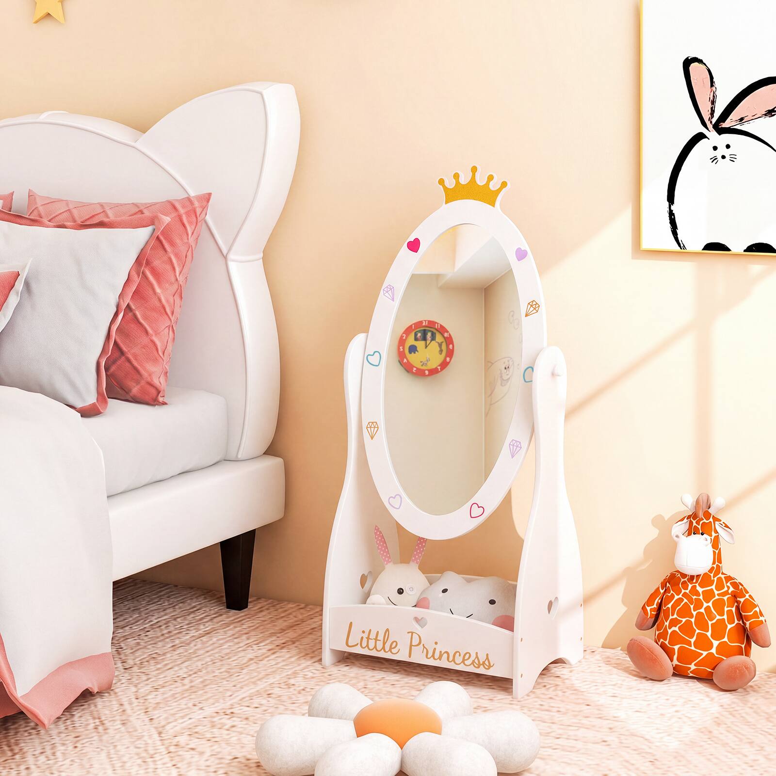 Costway 3 Piece Kids Room Furniture Set with Mirror & Multiple ...