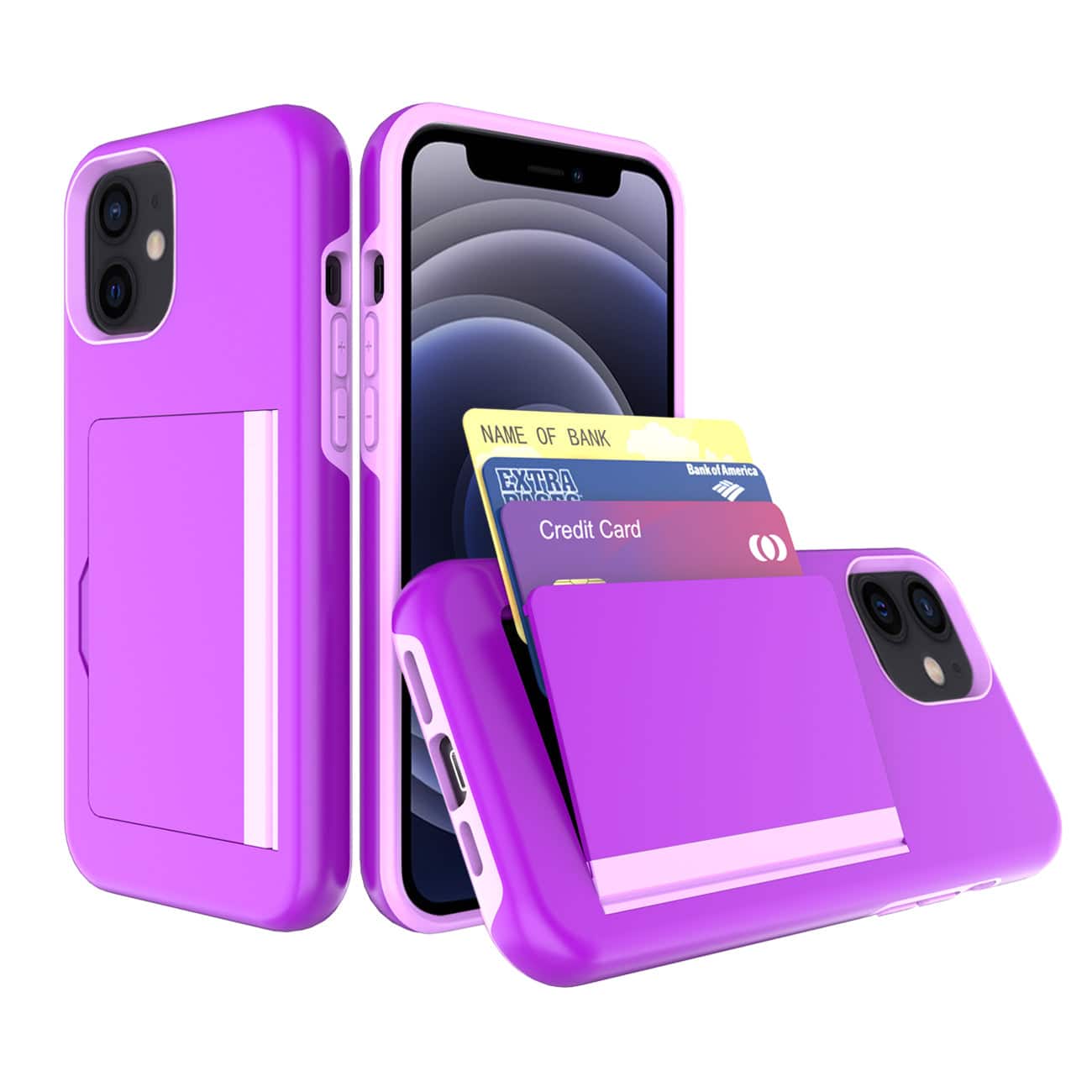 Reiko - Tpu Pc Hybrid 2-In-1 Flip Card Holder Phone Case For Apple Iphone 12 Mini In - Purple