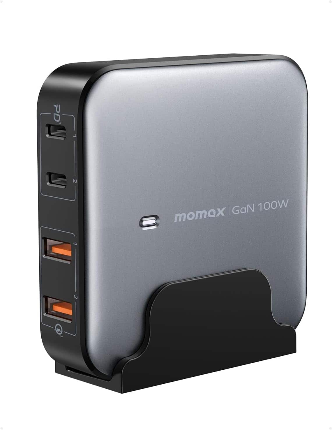 Momax - USB C Charging Station 100W, GaN Technology, PD & QC 3.0 Fast Charging, 4-in-1 Port Charger Hub for MacBook Pro, L