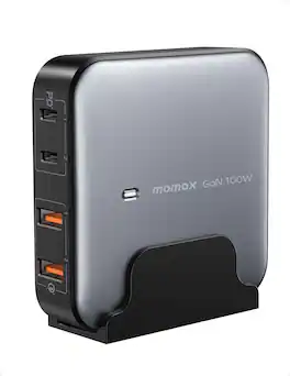 Momax - USB C Charging Station 100W, GaN Technology, PD & QC 3.0 Fast Charging, 4-in-1 Port Charger Hub for MacBook Pro, L