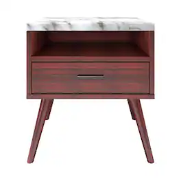 Boyd Sleep - 21.6" Faux Marble Top Marcello Mid Century Nightstand - Cherry