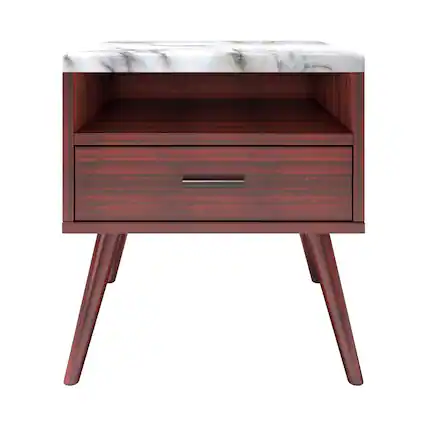 Front. Boyd Sleep - Boyd Sleep 21.6" Faux Marble Top Marcello Mid Century Nightstand - Cherry.