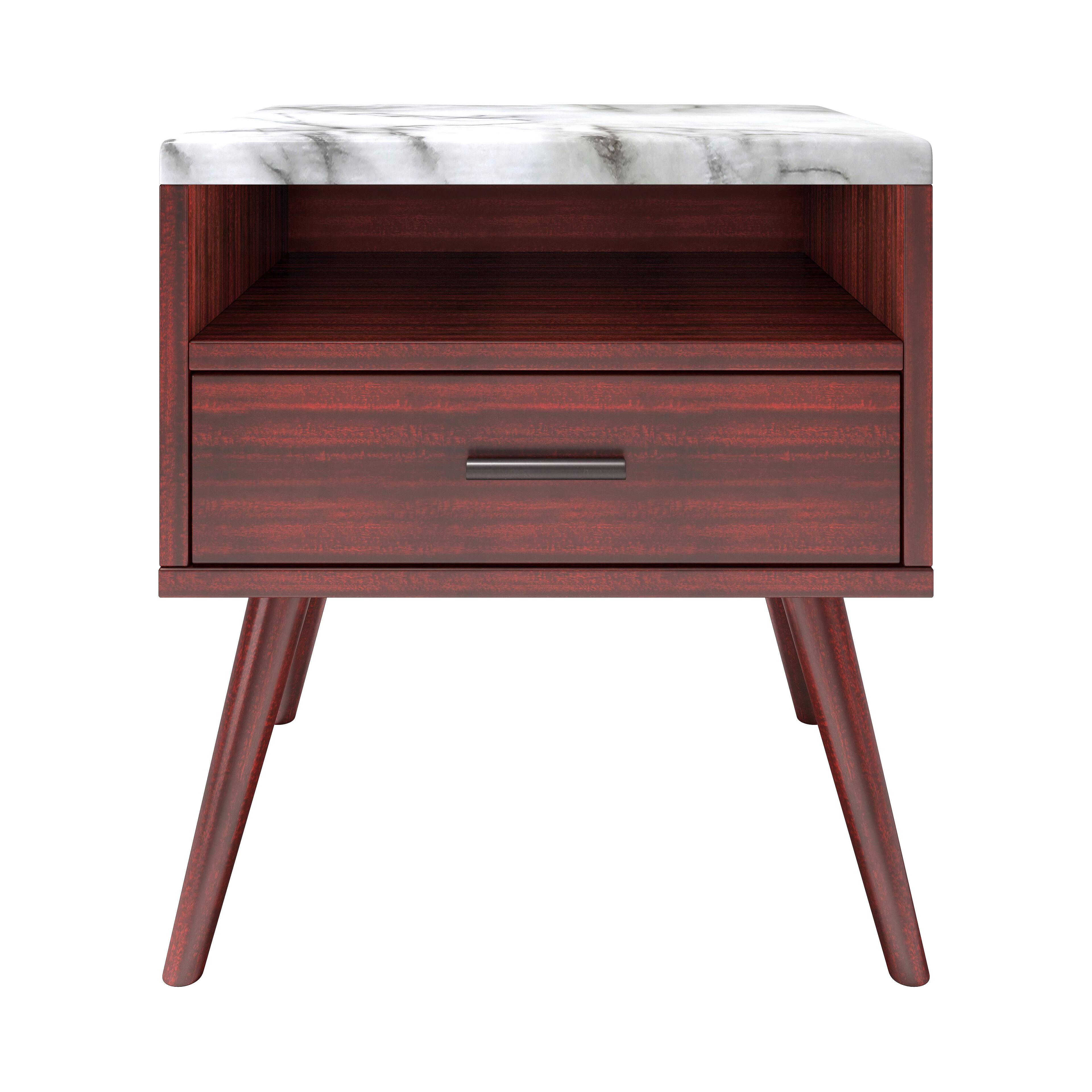 Front. Boyd Sleep - Boyd Sleep 21.6" Faux Marble Top Marcello Mid Century Nightstand - Cherry.