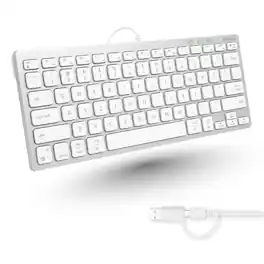 Macally - Small Wired Keyboard for Mac and PC (Dual USB C + A) - Save Space, 78-Key Layout with 13 Shortcuts, Type C - Silver