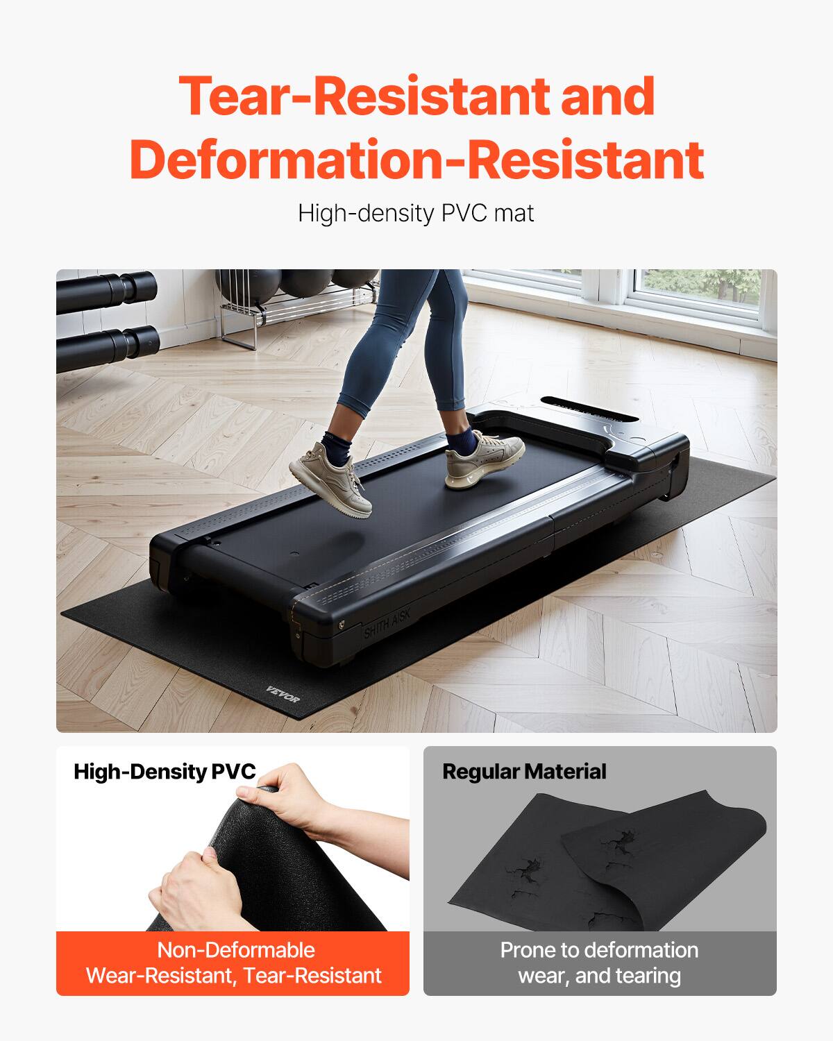 Tear-Resistant and Deformation-Resistant  
High-density PVC mat  

High-Density PVC  
Non-Deformable  
Wear-Resistant, Tear-Resistant  

Regular Material  
Prone to deformation wear, and tearing