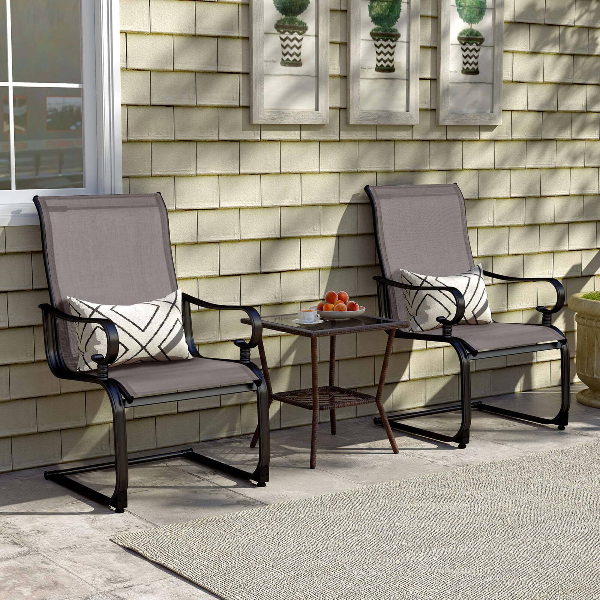 Alt View 1. Costway - Costway Set of 2 Patio Chairs C-Spring Motion Chairs with Quick-drying & Breathable Fabric Gray - Gray.