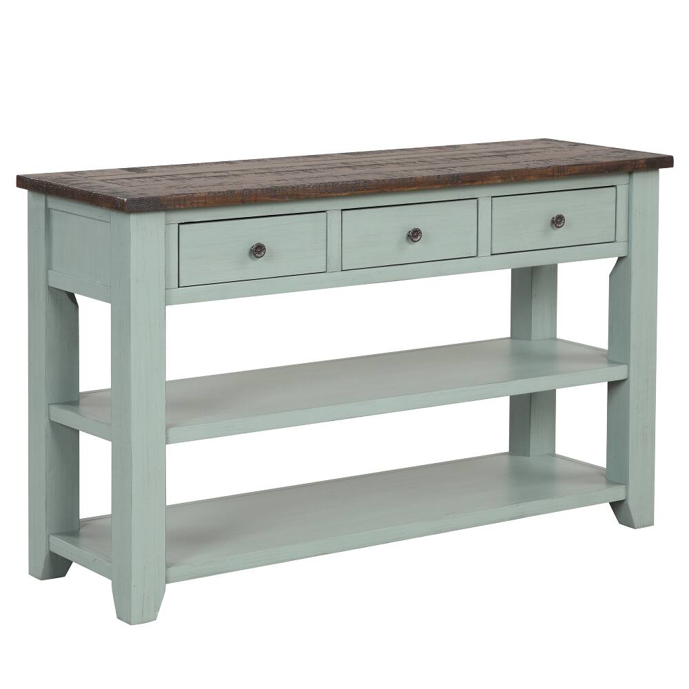 Alt View 4. Loheer - Loheer 48 Inch Solid Pine Wood Console Table with 3 Drawers Retro Blue - Retro Blue.