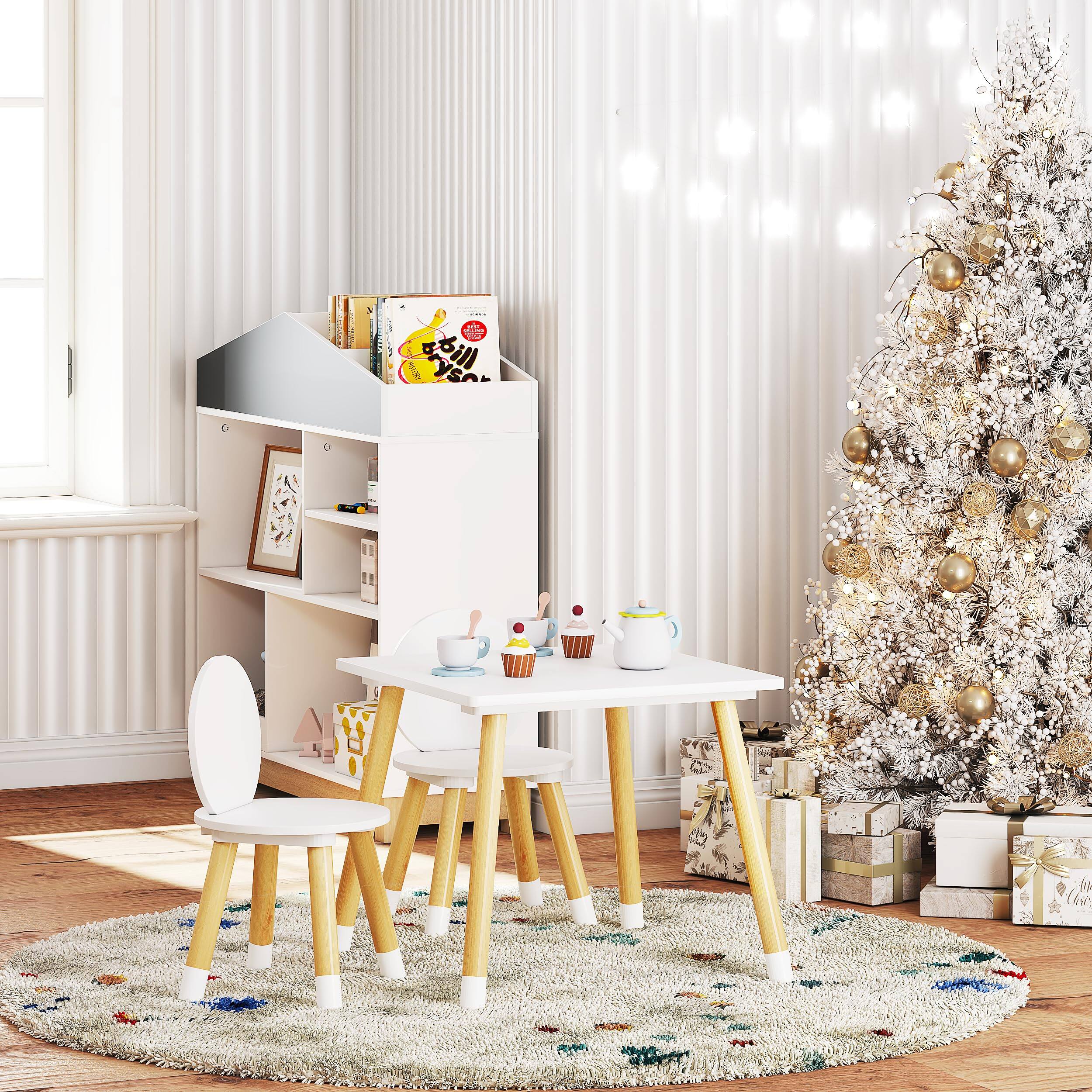 Alt View 1. JETRANSPORT - Table With 2 Chairs Set For 3 Piece Kiddy And White WELL BUILT: Crafted From Quality Engineer Wood, Pine Wood - Square Table with Round Chairs.