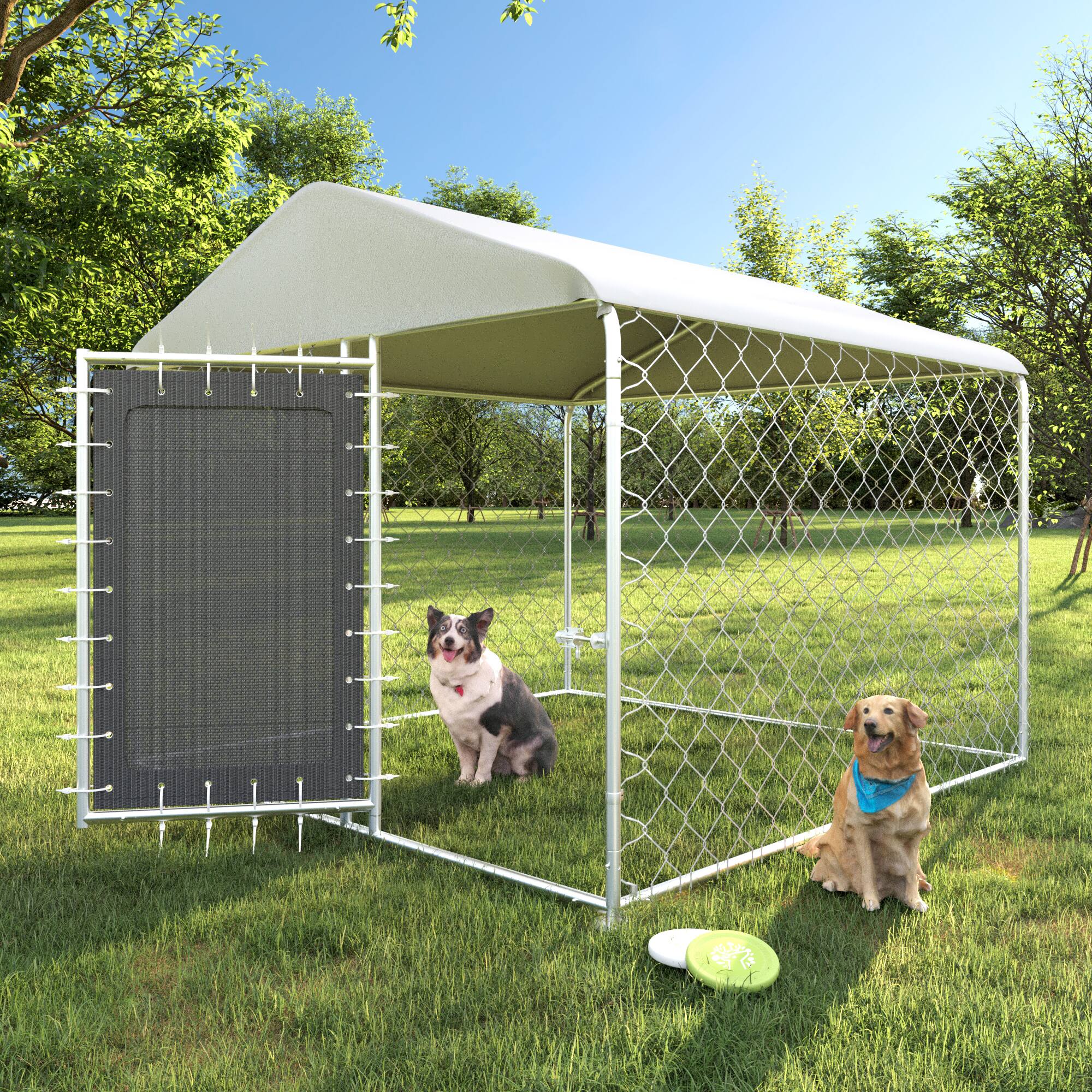 Back. U-HOMY - Heavy Duty Outdoor Dog Kennel with Waterproof UV-Resistant Cover, Large Pet Playpen with Rotating Feeding Door.