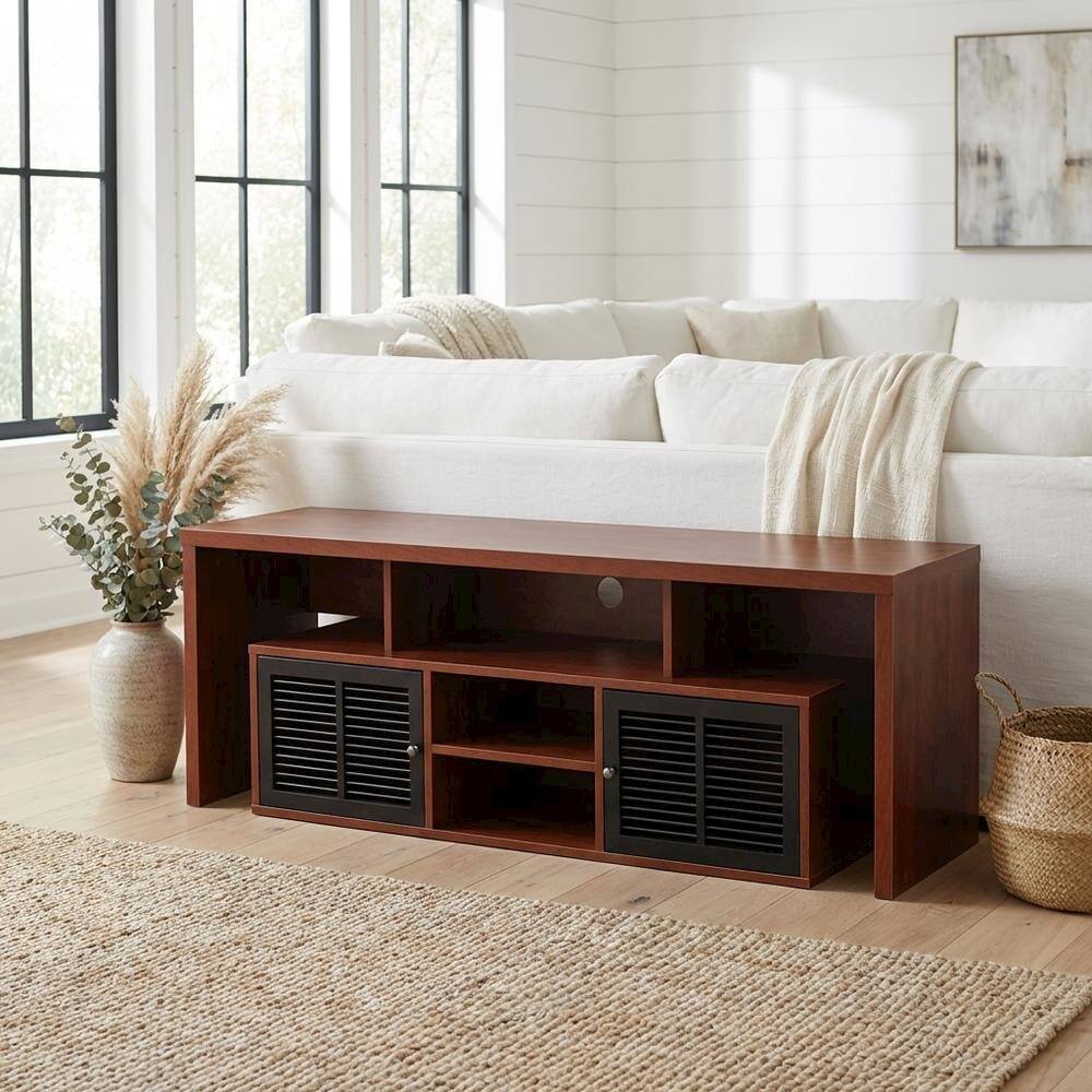 Alt View 1. FurniFact - Cherry wood TV stand with melamine veneer and ample storage space - Brown.