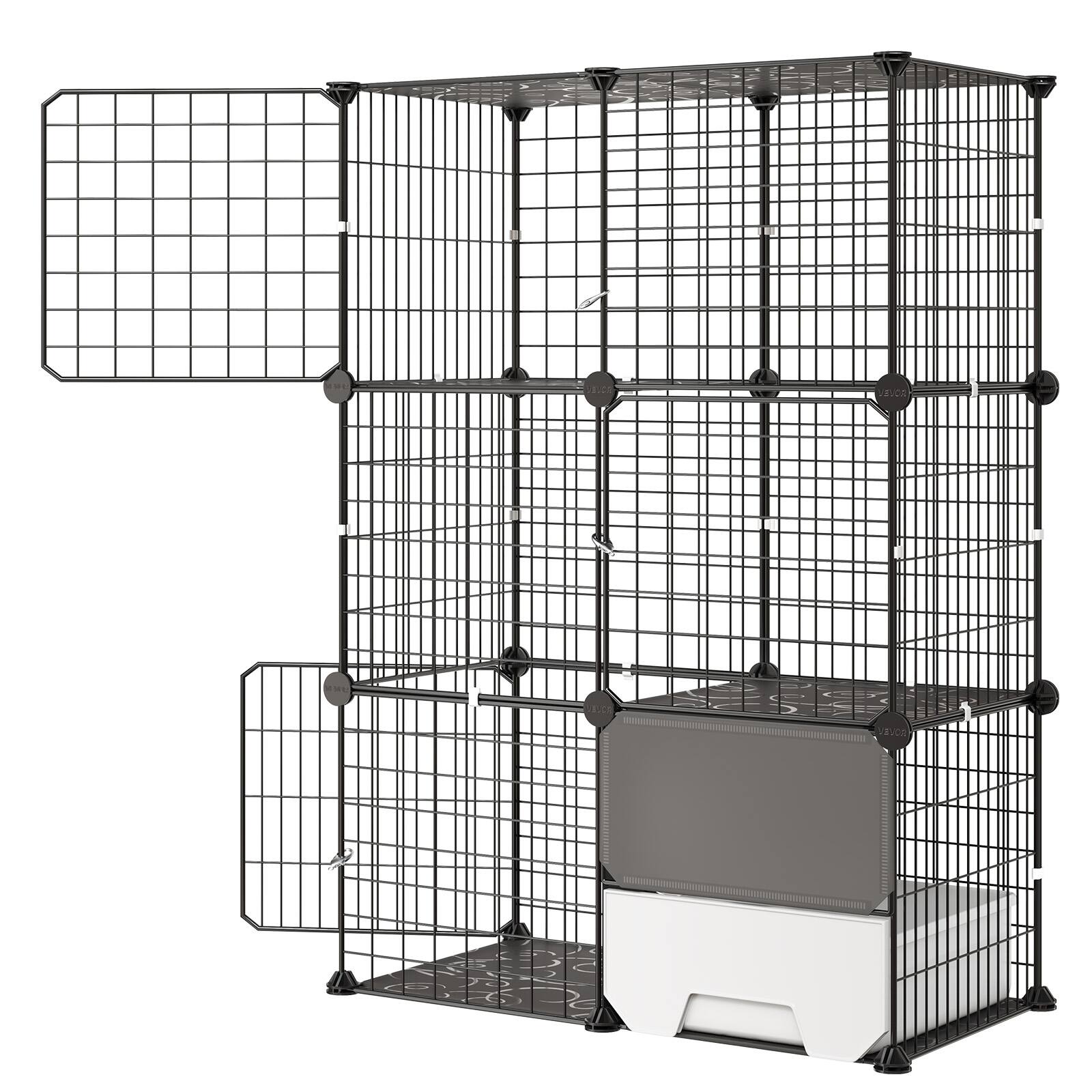 Alt View 5. VEVOR - Cat Cage 3-Tier 28"x17.91"x40.98" DIY Cat Playpen with Litter Box, Indoor Enclosure Detachable Metal Wire Kennel Crate - Black.