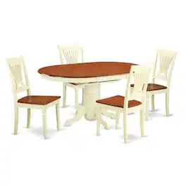 East West Furniture - 5 Pc Dining room set-Oval dinette Table with Leaf and 4 Dining Chairs - Buttermilk & Cherry