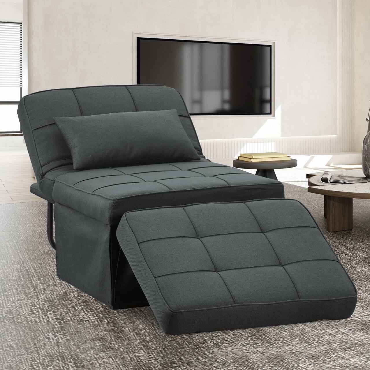 Left. Ainfox - Ainfox Sofa Bed Breathable Linen Couch Bed with Adjustable Backrest Convertible Chair for Living Room Apartment Office - dark gray.