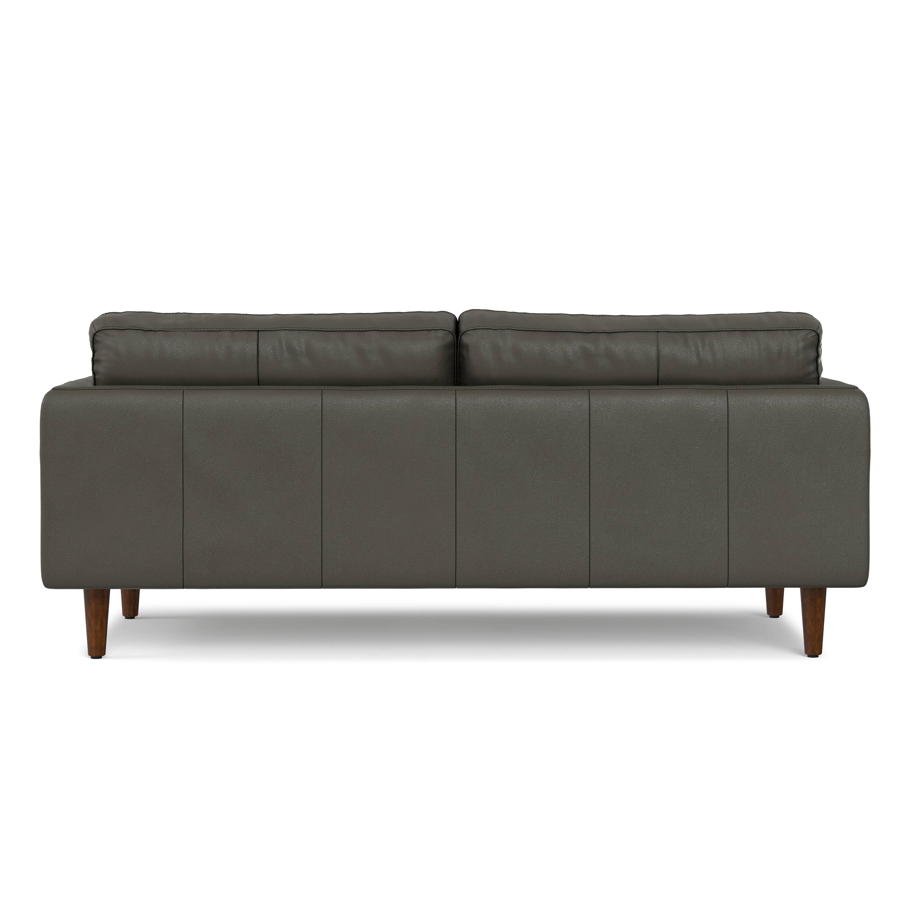 Left. Simpli Home - Livingston 76 inch Wide Mid-Century Modern Sofa in Coal Top Grain Genuine Leather - Coal.