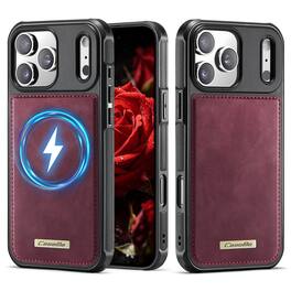 Dteck - PU Leather Texture Case for Apple iPhone 17 Pro Max, Elegant Slim Shockproof Magnetic Cover, Mag-Safe Compatible Design - Red
