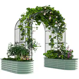 Outsunny - Garden Beds Set with Arch Trellis, Climbing Net - Green