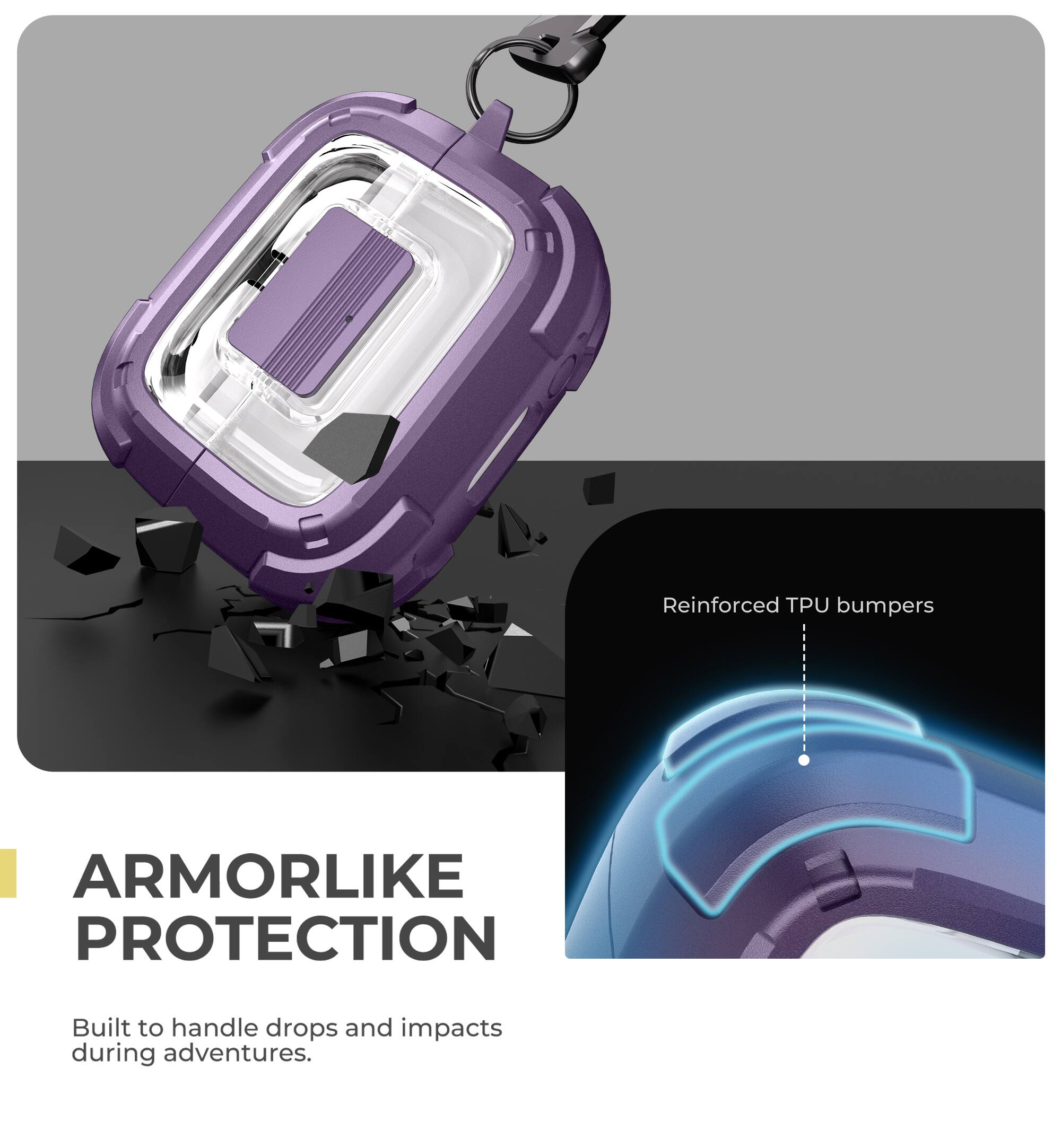 Reinforced TPU bumpers  
ARMORLIKE PROTECTION  
Built to handle drops and impacts during adventures.