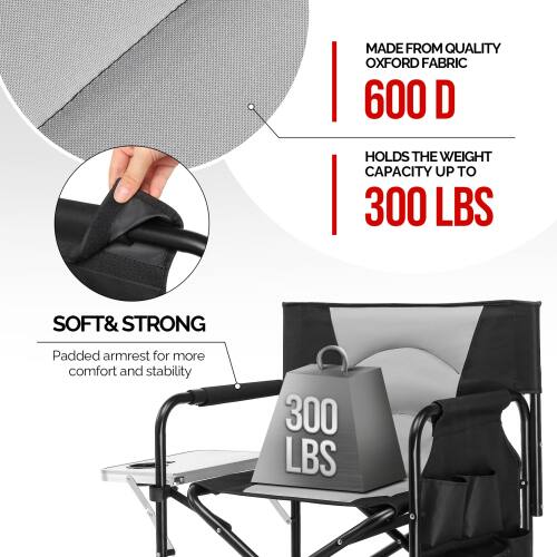 MADE FROM QUALITY OXFORD FABRIC 600 D  
HOLDS THE WEIGHT CAPACITY UP TO 300 LBS  
SOFT & STRONG  
Padded armrest for more comfort and stability  
300 LBS