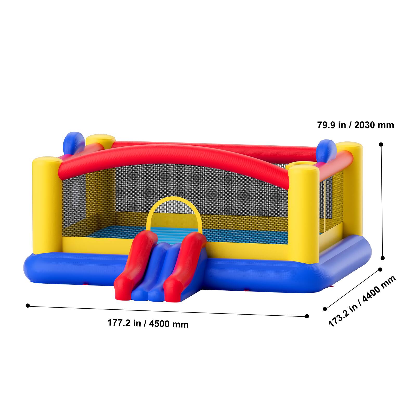 The corrected text is:

- 79.9 in / 2030 mm
- 177.2 in / 4500 mm
- 173.2 in / 4400 mm