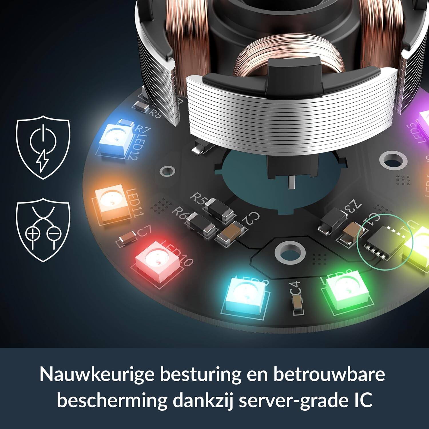 R8 R7 LED12 LED11 R5 R6 C7 LED10 C2 C4 Z3 C1 LED0 LED5 S - LEA U1 Nauwkeurige besturing en betrouwbare bescherming dankzij server-grade IC
