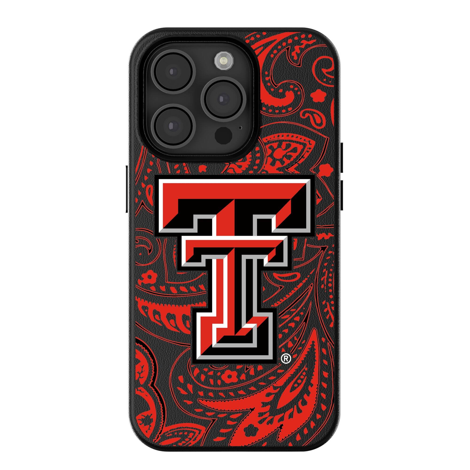 Front. Keyscaper - Texas Tech Red Raiders Paisley iPhone Magnetic Bump Case - 14 Pro - Black.