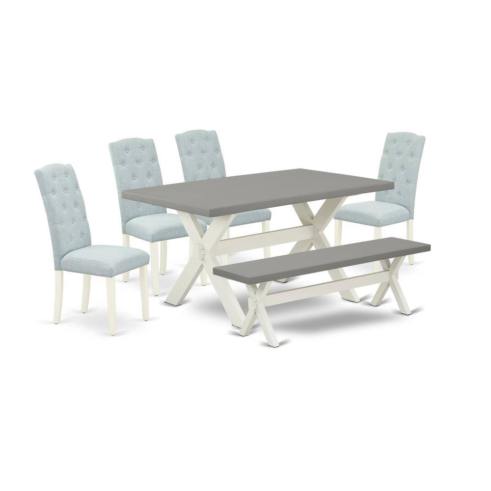 Left. East West Furniture - East West Furniture 6-Pc Kitchen Dining Room Set- 4 Dining Room Chairs with Baby Blue Linen Fabric Seat and Button - Multi-Color.