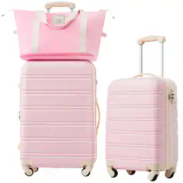 Ecooso - 2-Piece Expandable ABS Spinner Luggage Set with TSA Lock, Lightweight Hard Shell, and 360° Wheels - Light Pink