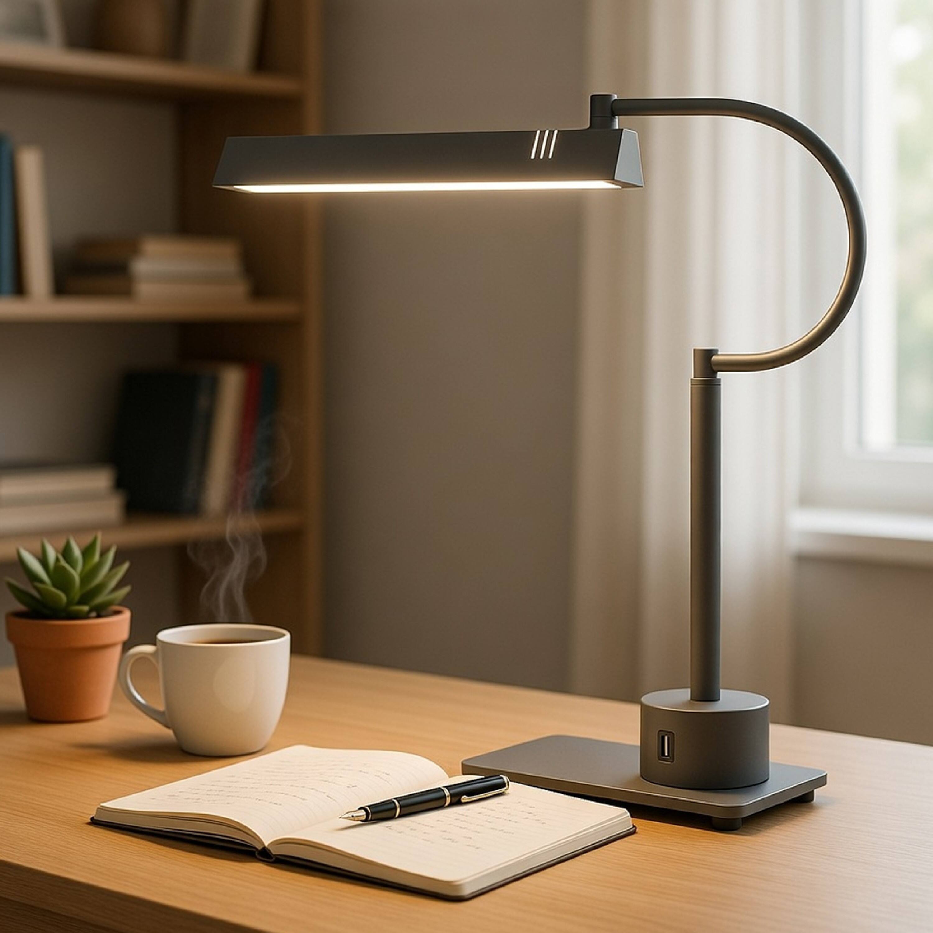 Alt View 5. Manhattan Lane - Modern Desk Lamp with LED Light and 2 USB Ports, 18 Inch - Gray.
