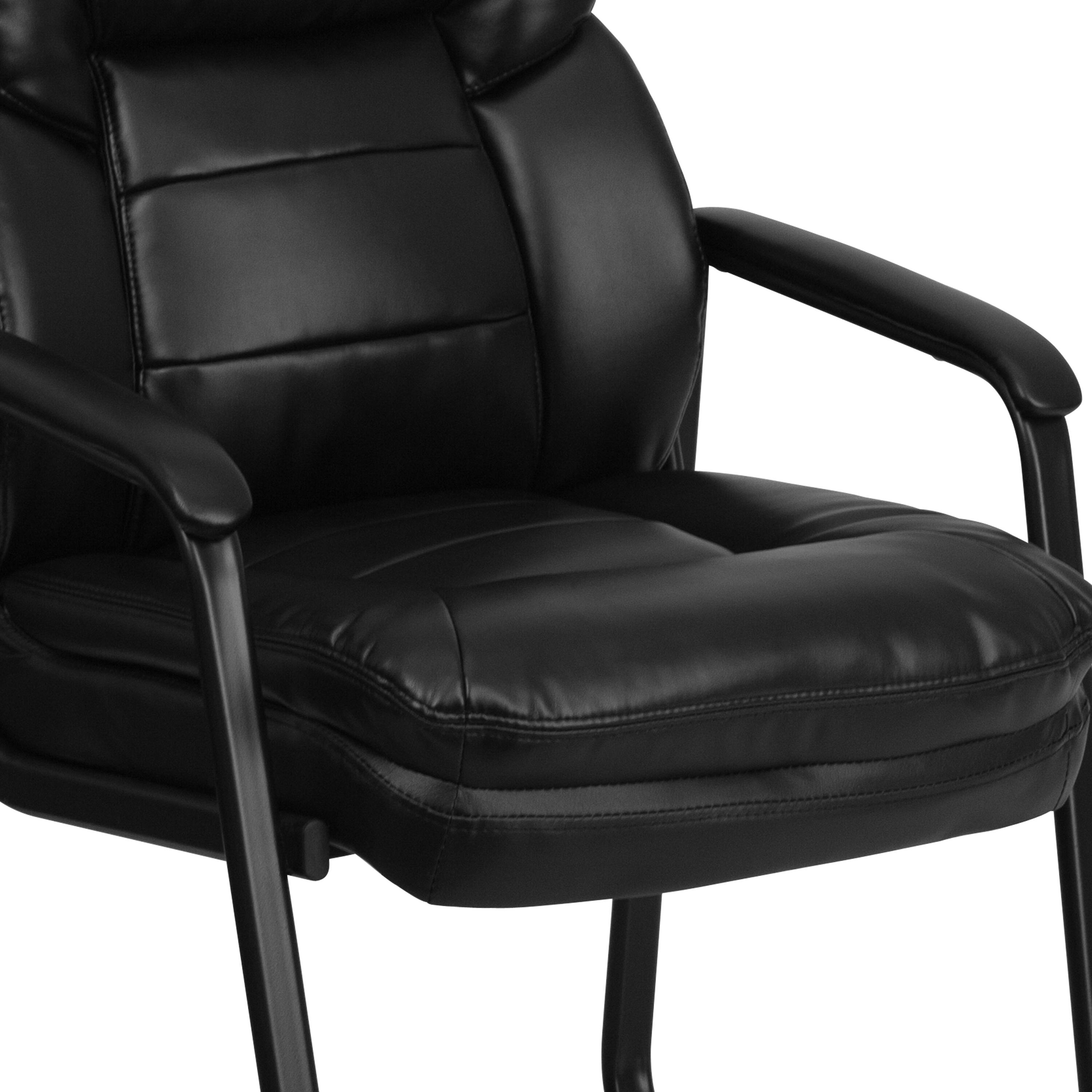 Alt View 9. Emma + Oliver - Executive Side Reception Chair with Lumbar Support and Sled Base - Black LeatherSoft.