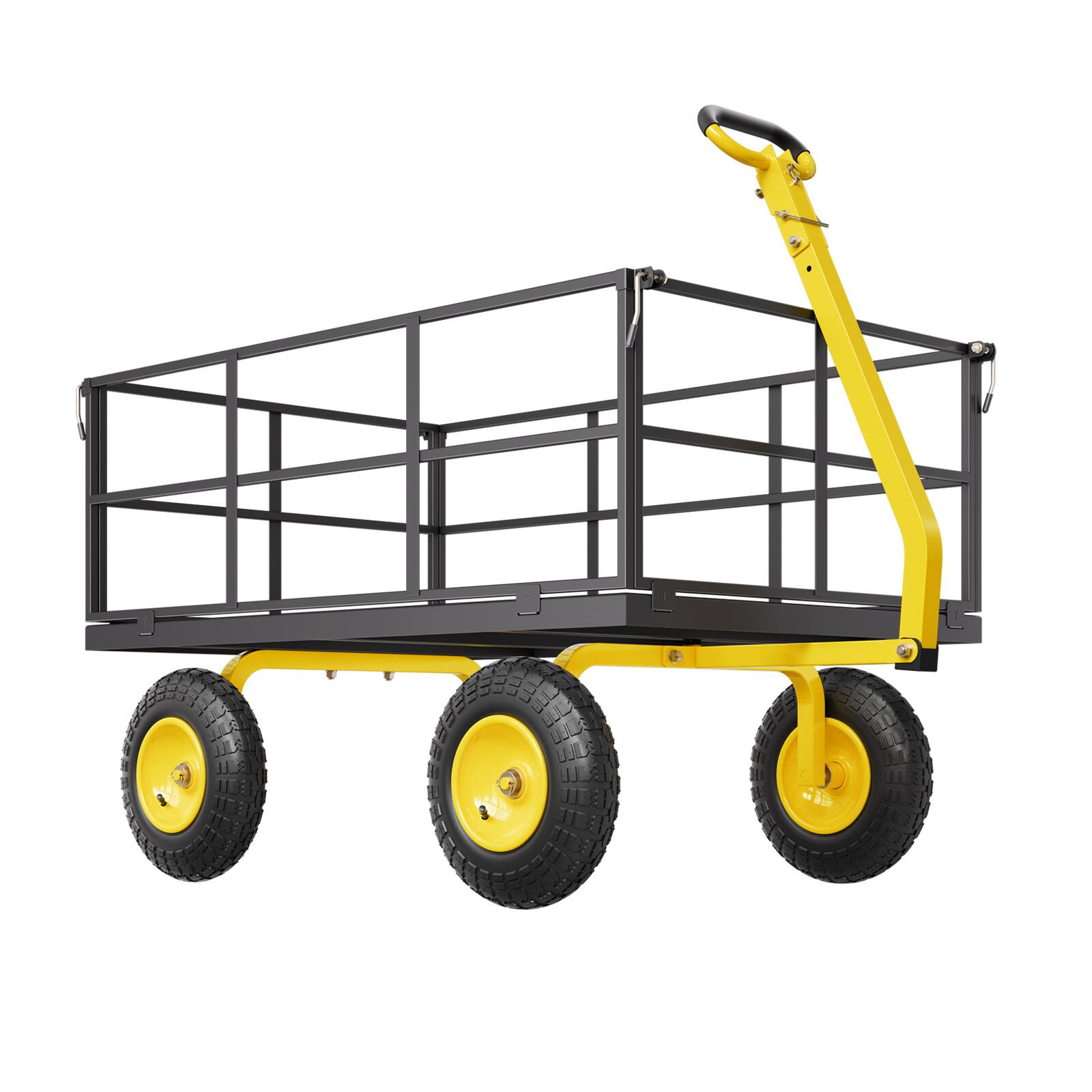Alt View 5. VEVOR - 1400 Lbs Steel Garden Cart, Heavy Duty Pullable Garden Wagon Yard Cart, 2 in 1 Outdoor Metal Utility Wagon Yard Trailer - Yellow;Black.