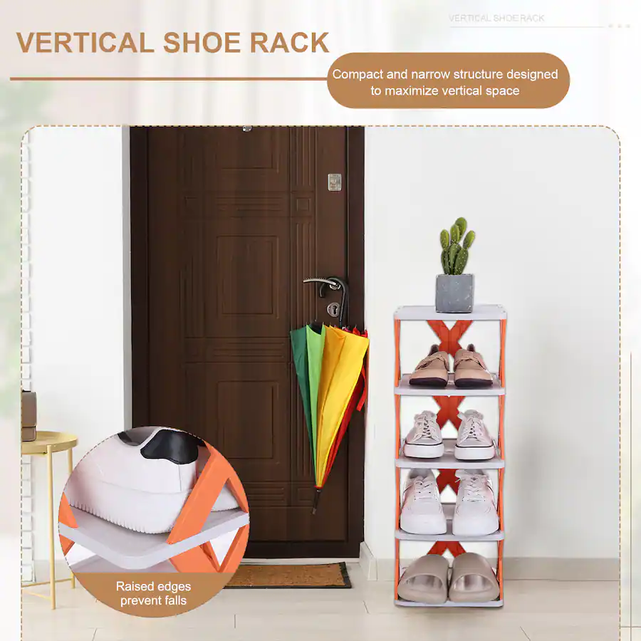 Unique Bargains 4 Tier Plastic Shoe Rack, Vertical Stackable Folding ...