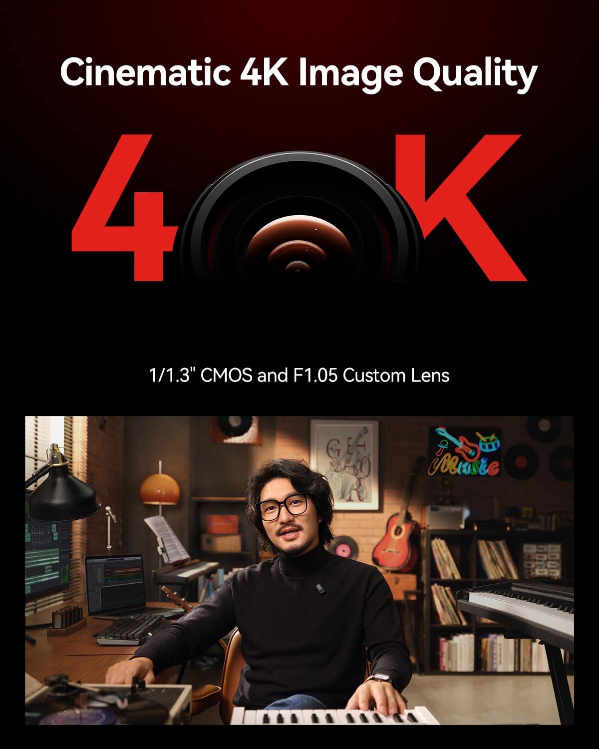 Cinematic 4K Image Quality

4K

1/1.3" CMOS and F1.05 Custom Lens