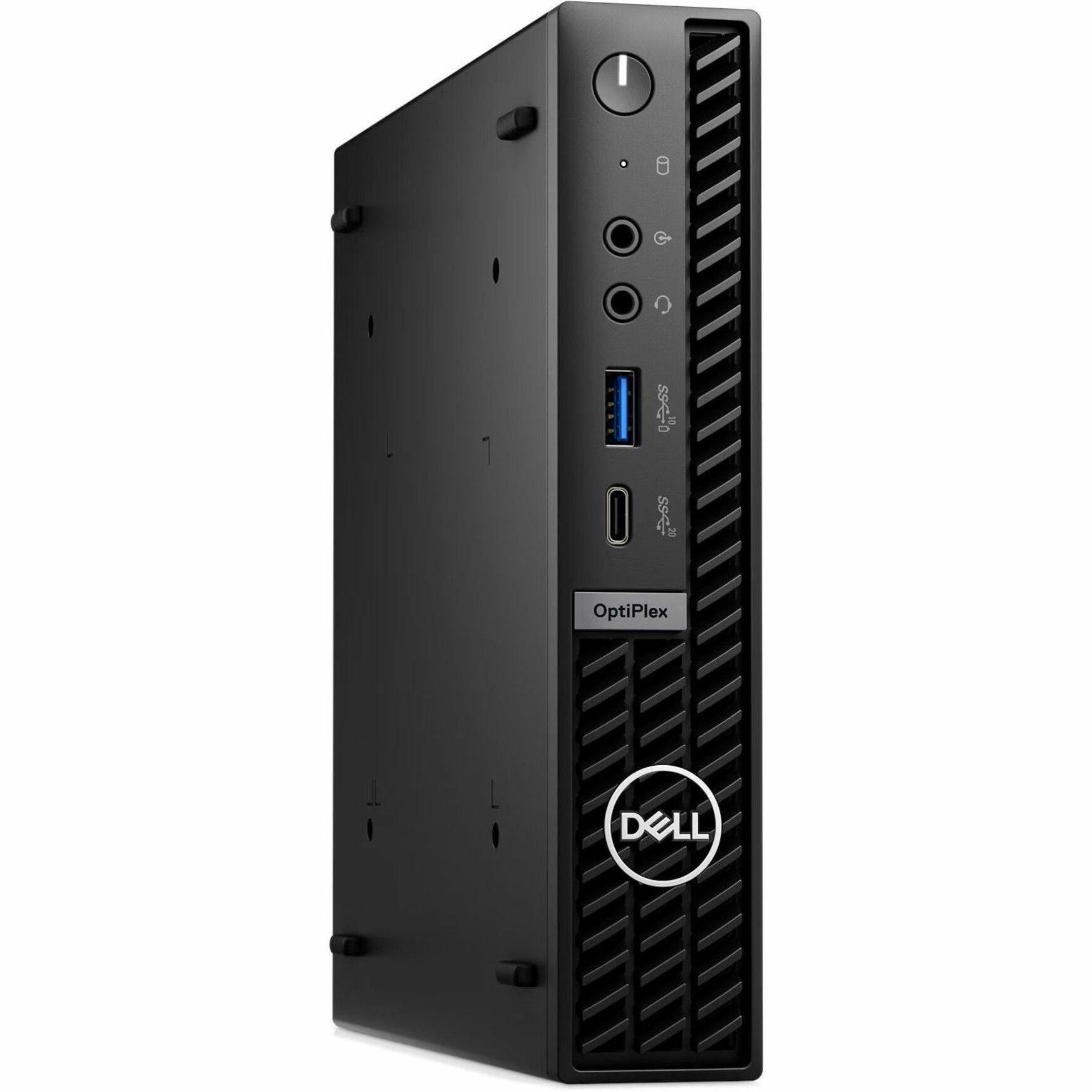 The image features a black desktop computer tower from Dell, which is a popular brand in the computing industry. The tower is a part of the OptiPlex series, known for its reliability and performance. The computer tower is sitting on a white background, making it the focal point of the image.