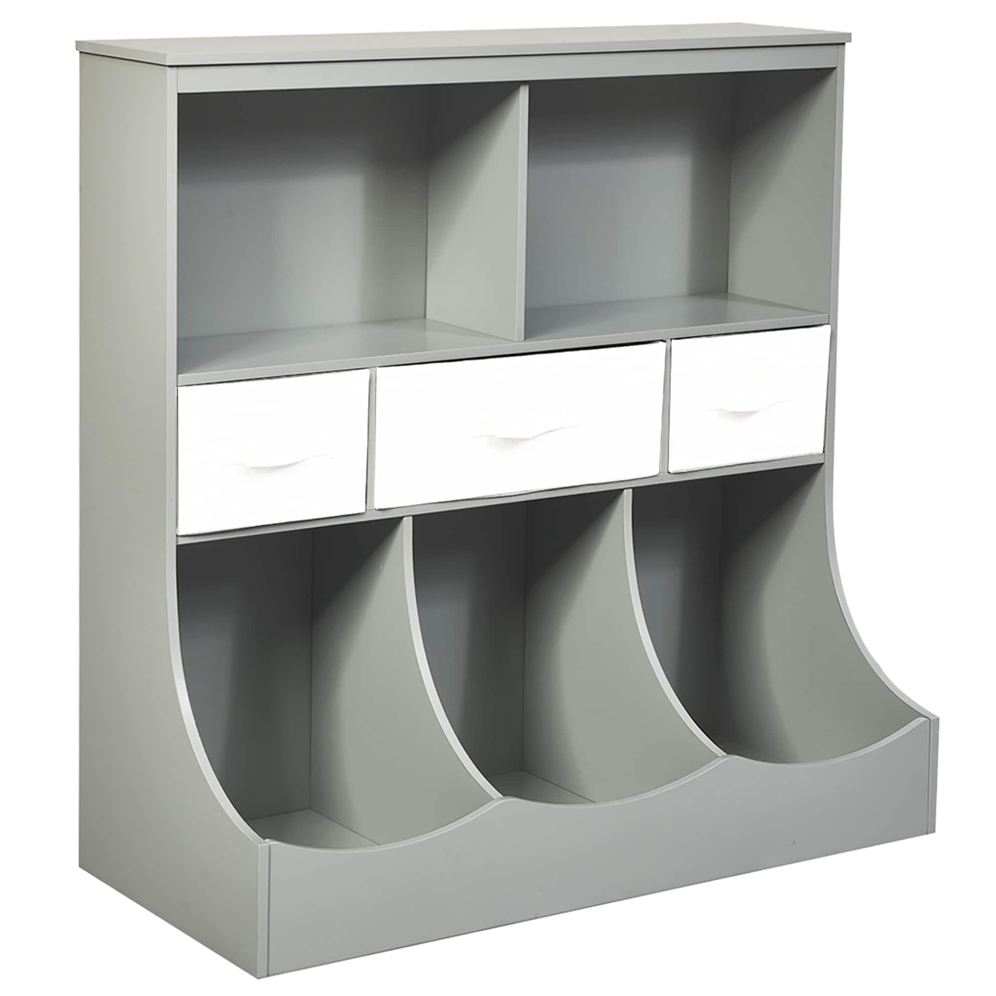 Costway - Freestanding Combo Shelf Cubby Bin W/3 Baskets - Gray