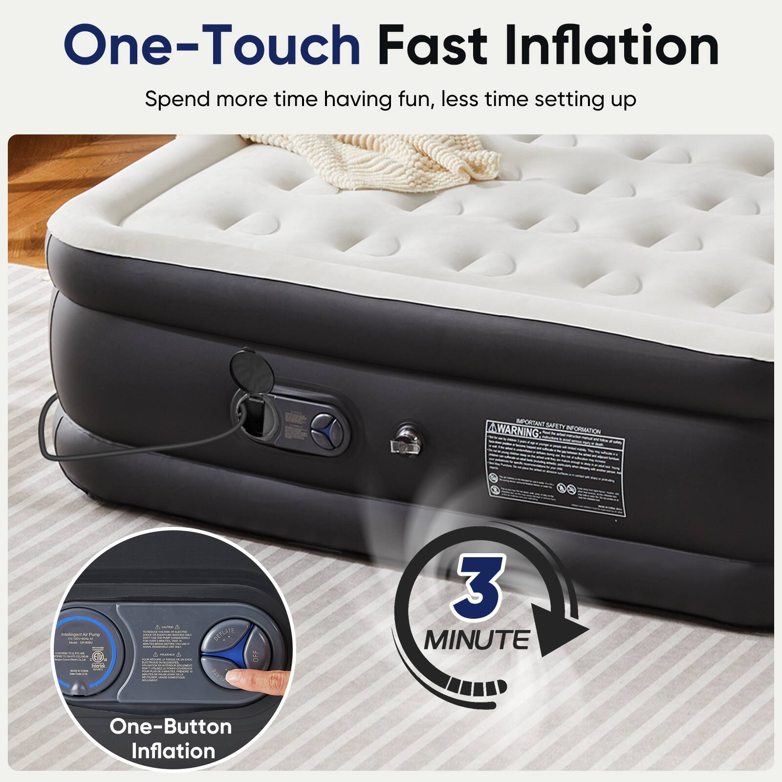 Sweetcrispy 22 inch Air Mattress, Double High Inflatable Raised Air Bed ...