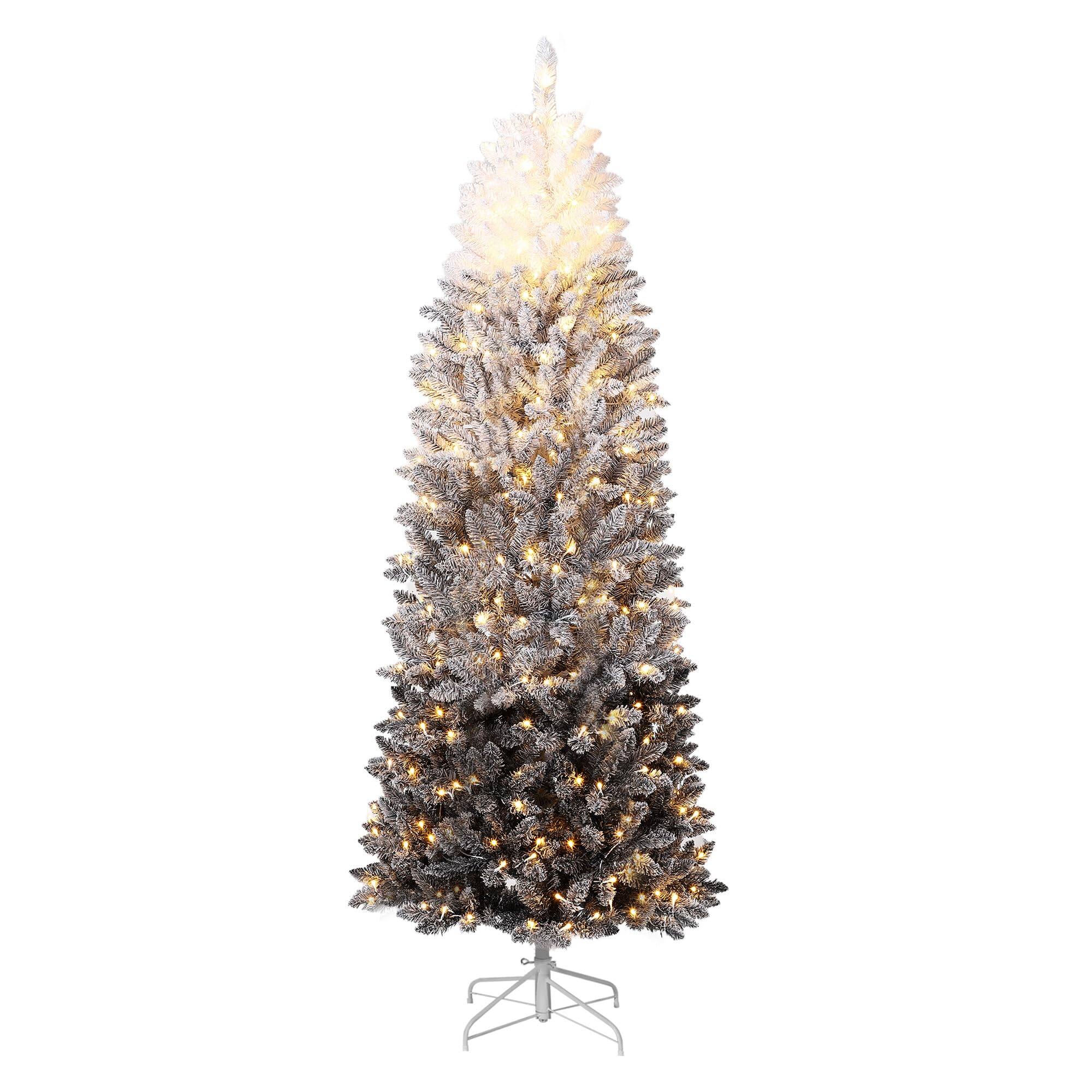 Alt View 1. Jojoka - 6Ft Snow Flocked Pencil Christmas Tree, Slim Gradient Xmas Tree with Metal Stand, Holiday Decor - 6 Ft Black.
