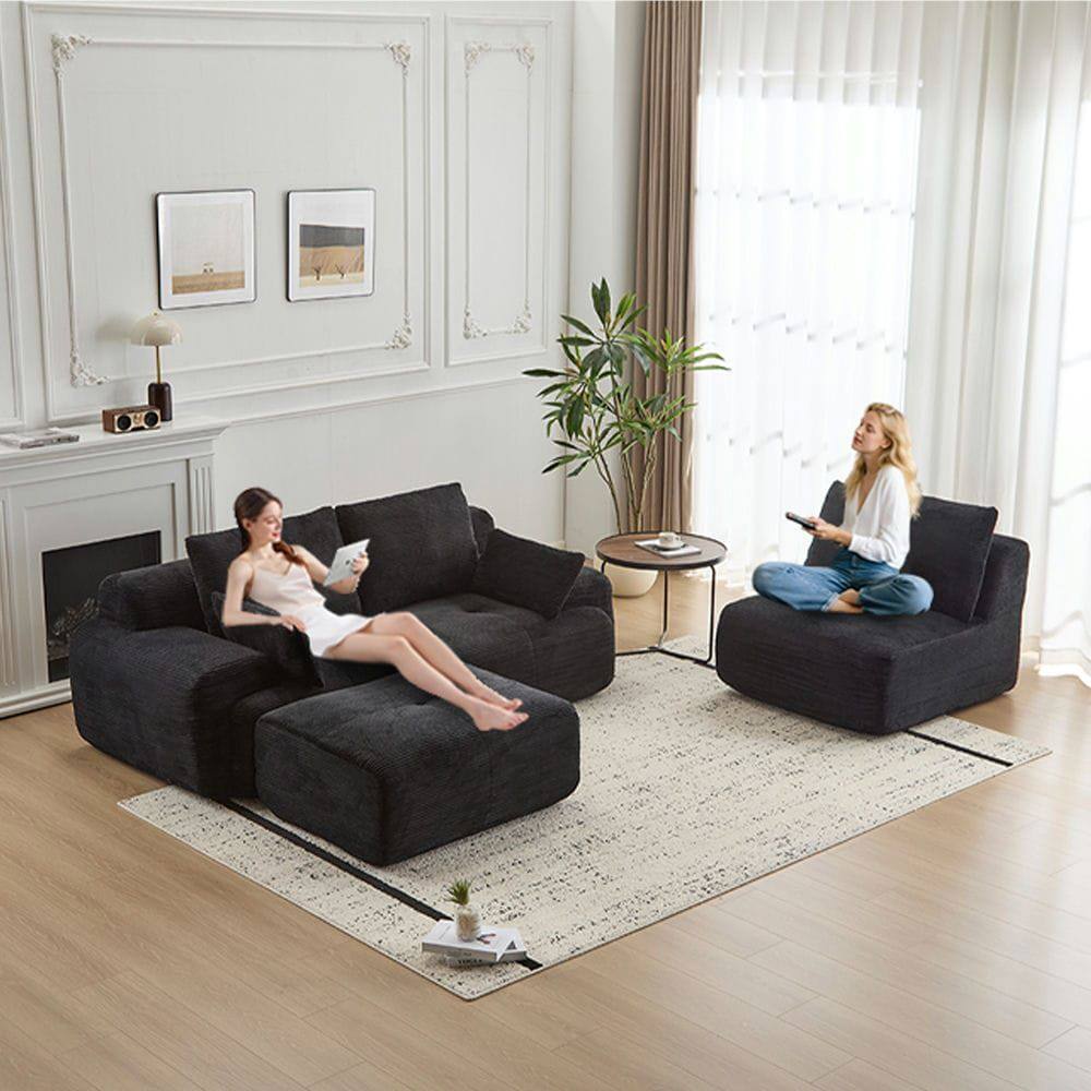 Alt View 4. Kadyn - Modern Memory Foam Compressed Sofa, Large Pet-Friendly Sectional Couches, Corduroy Fabric, Black - Black.
