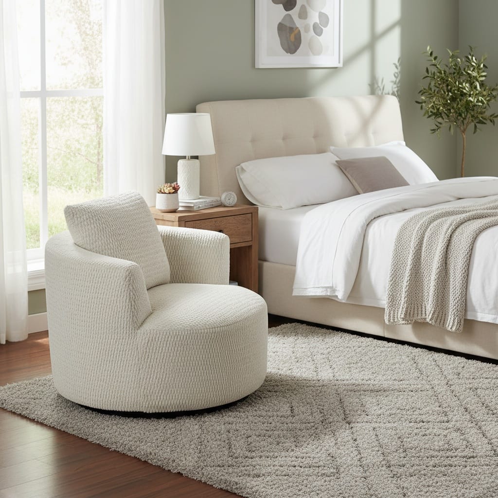 Forest'nSky - Compressible 360° Swivel Accent Chair, Modern Linen Barrel Chair for Living Room, Home Office & Apartment - Cream