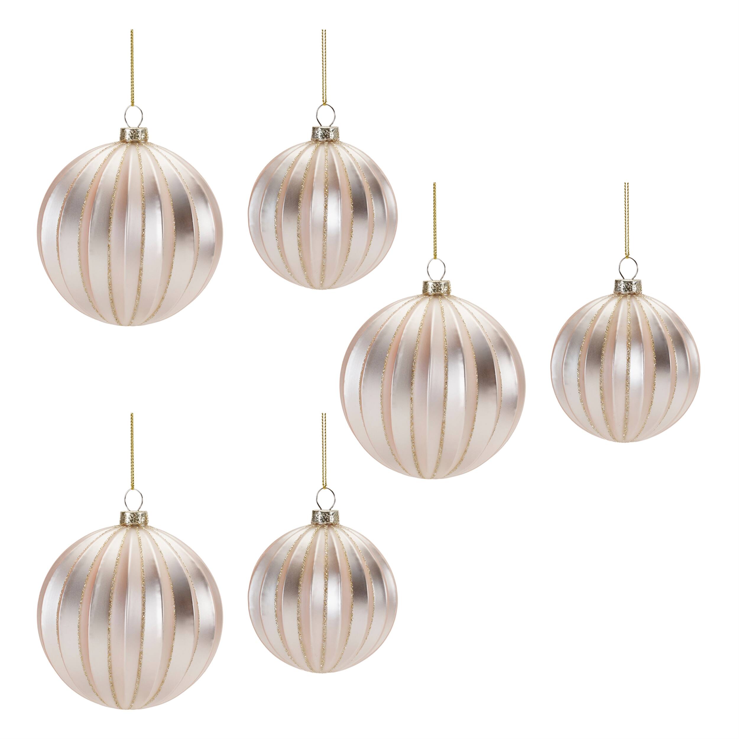 Alt View 2. BreeBe - Metallic Ribbed Glass Ball Ornament (Set of 6) - Silver.
