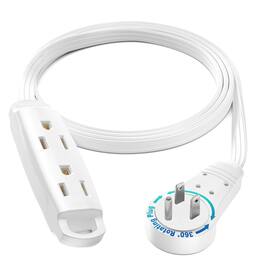 Maximm - 360 Degree Rotating Flat Extension Cord 3 Ft Multi 3 Outlet Power Cord Grounded 16 AWG UL Certified - White