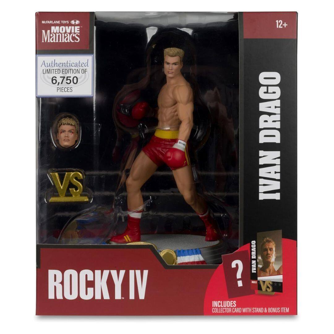 McFarlane Toys Movie Maniacs  
Authenticated Limited Edition of 6,750 Pieces  
12+  
Ivan Drago  
VS  
Rocky IV  
Includes Collector Card with Stand & Bonus Item